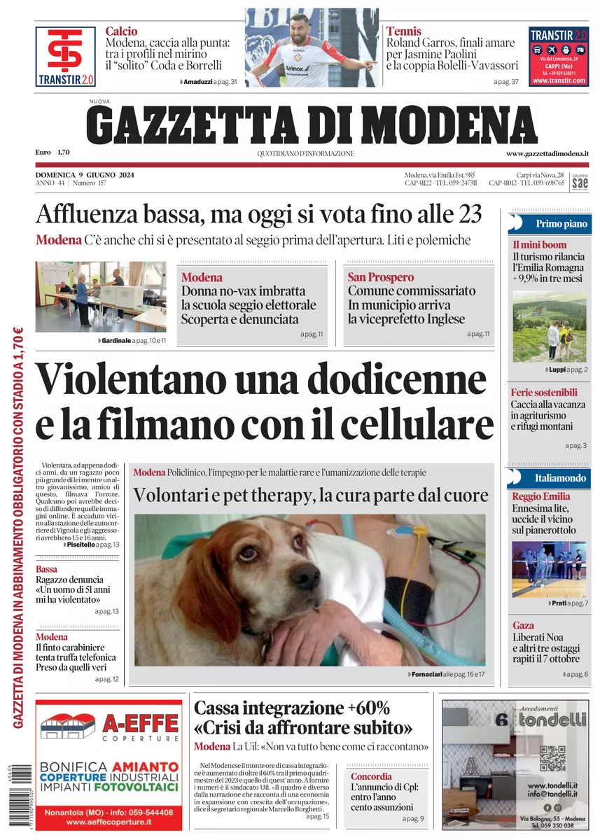 Prima-pagina-gazzetta di modena-oggi-edizione-del-2024-06-09